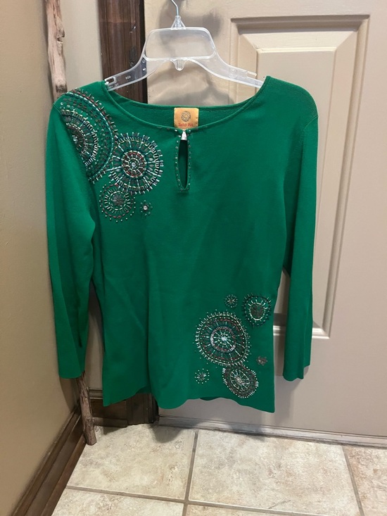Ruby Rd. Tops - Ruby Rd. Emerald Green Embellished Keyhole Top